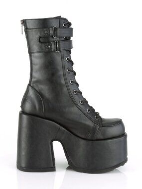 Mid-Calf Boots with Double Hook & Loop Straps and Back Zip Closure